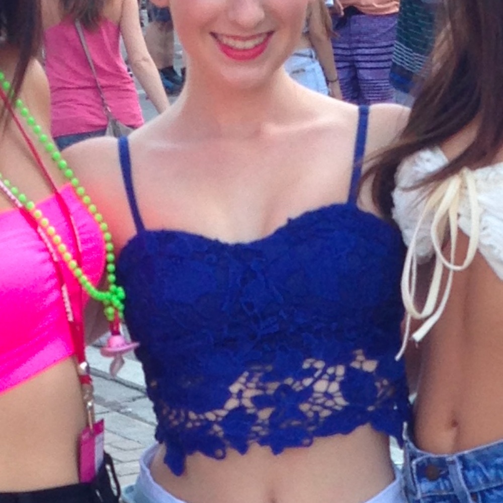 LF Millau blue lace crop top